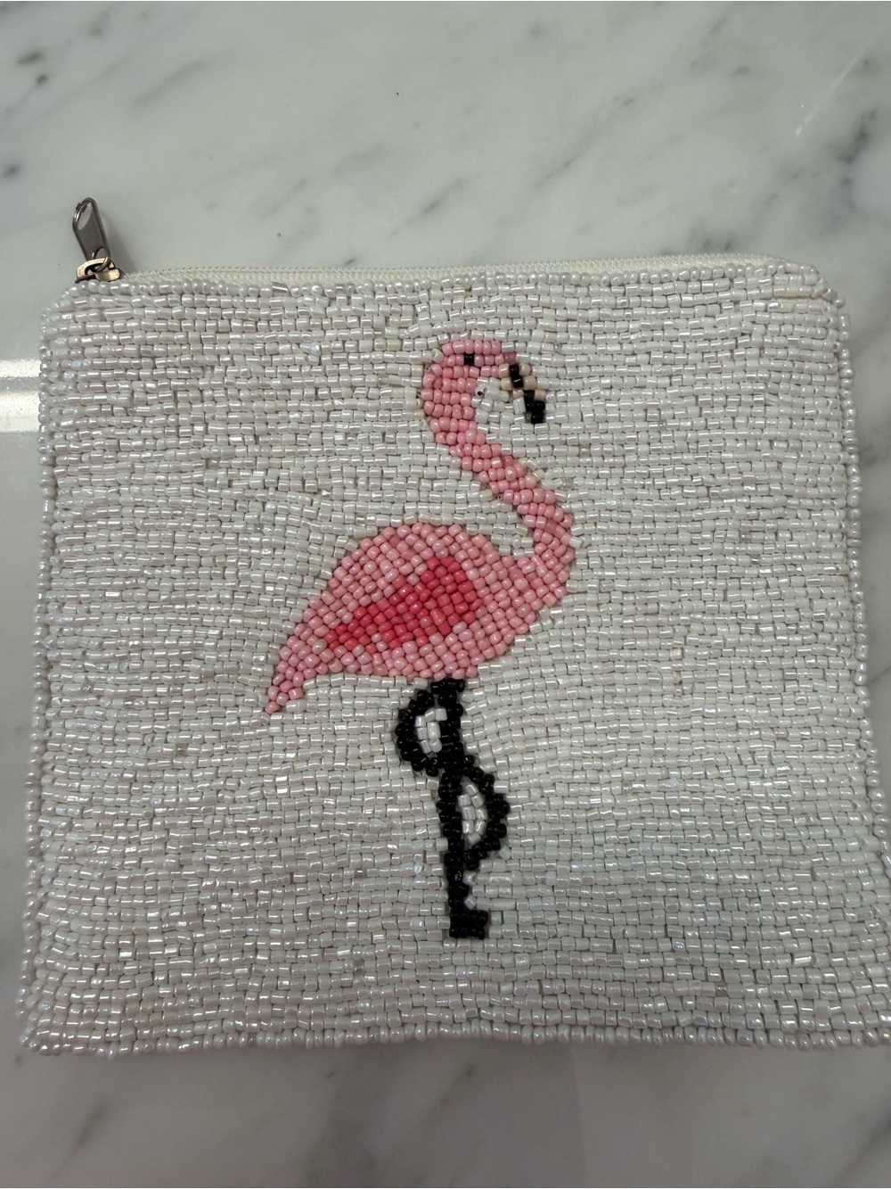 Beaded Pink Flamingo Bird Pouch - NWOT.